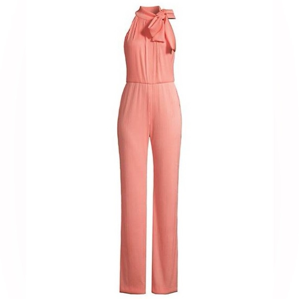 Black Halo Audrey Tie Neck Jumpsuit 4 2 6 S Ara Corrine Genesis Peach coral